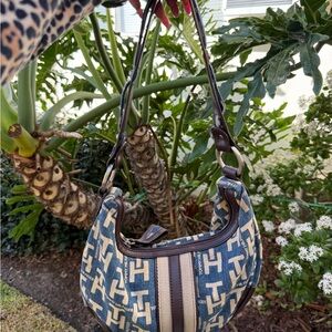 Tommy Hilfiger Blue and Tan Shoulder Bag